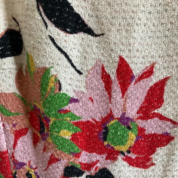 Etro Dress A Line Italian 46 Cream Tweed Floral Red Pink Sleeveless Retro - Picture 3 of 6